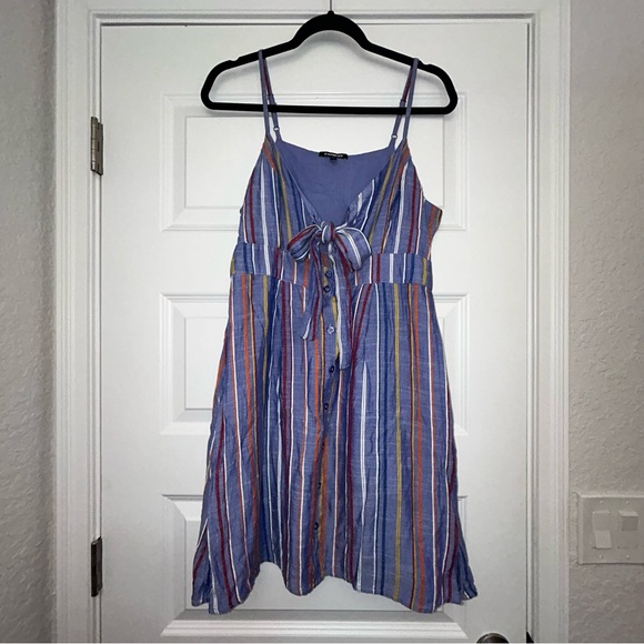 Express Stripe Print Tie Front A-Line Dress - Picture 1 of 8
